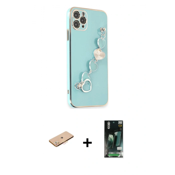 MARSİLYAN™- iPhone 11 Pro Max Kılıf Nova Işık Prime - Siyah 360 Mat Full Body Arka Koruyucu + Renkli Kamera Lens Koruma Cam - TU