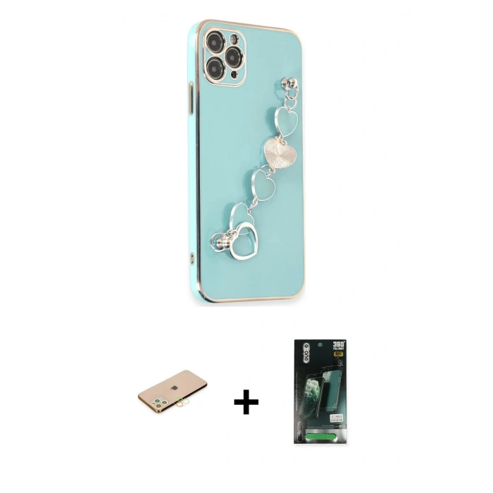 MARSİLYAN™- iPhone 11 Pro Max Kılıf Nova Işık Prime - Siyah 360 Mat Full Body Arka Koruyucu + Renkli Kamera Lens Koruma Cam - SI