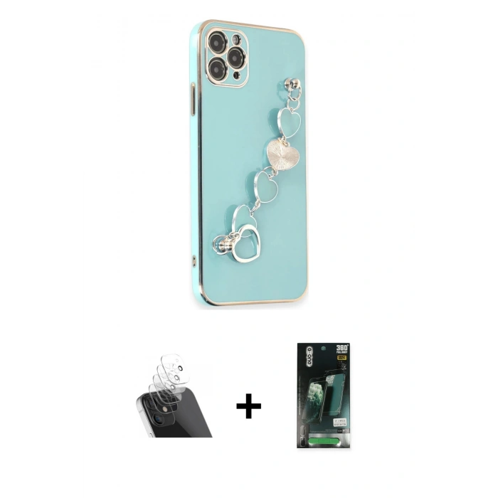 MARSİLYAN™- iPhone 11 Pro Max Kılıf Nova Işık Prime - Siyah 360 Mat Full Body Arka Koruyucu + Kamera Lens Koruma Cam - SF