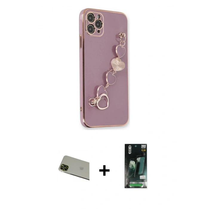 MARSİLYAN™- iPhone 11 Pro Max Kılıf Nova Işık Prime - Siyah 360 Mat Full Body Arka Koruyucu + Yeşil Rainbow Kamera Lens Koruma Cam