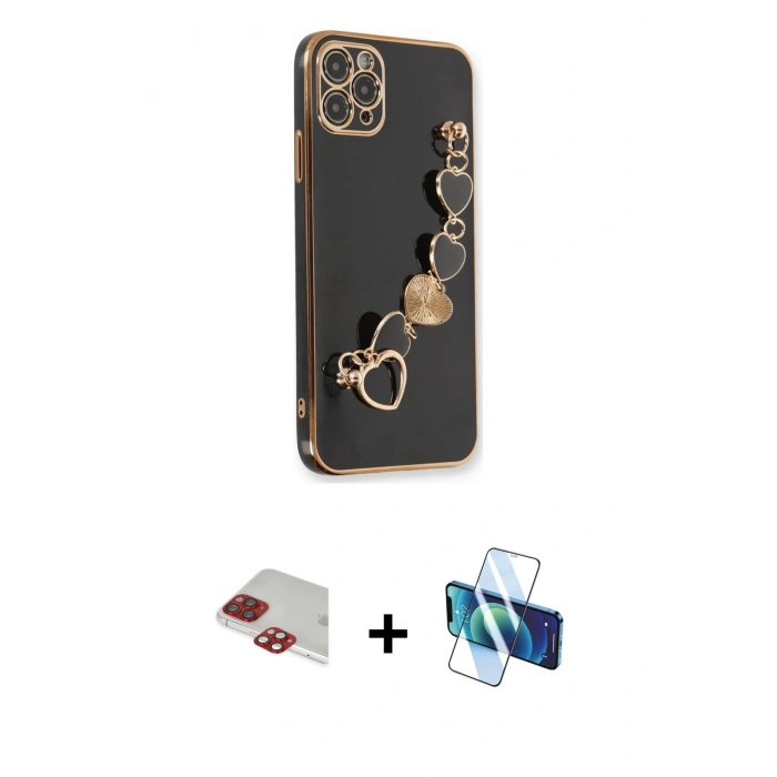 MARSİLYAN™- iPhone 11 Pro Max Kılıf Nova Işık Prime - Siyah 3D Antistatik Cam Ekran Koruyucu + Pers Alüminyum Kamera Lens - KI