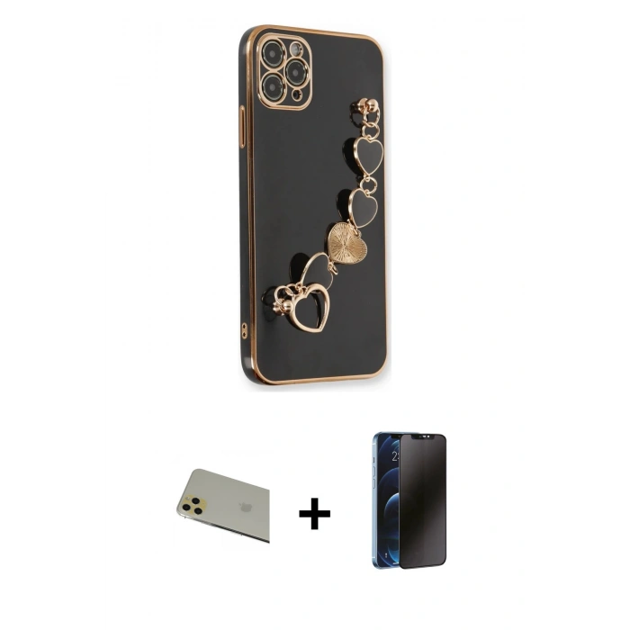 MARSİLYAN™- iPhone 11 Pro Max Kılıf Nova Işık Prime - Siyah 3D Antistatik Hayalet Cam Ekran Koruyucu + Rainbow Kamera Lens Koruma Cam - GD