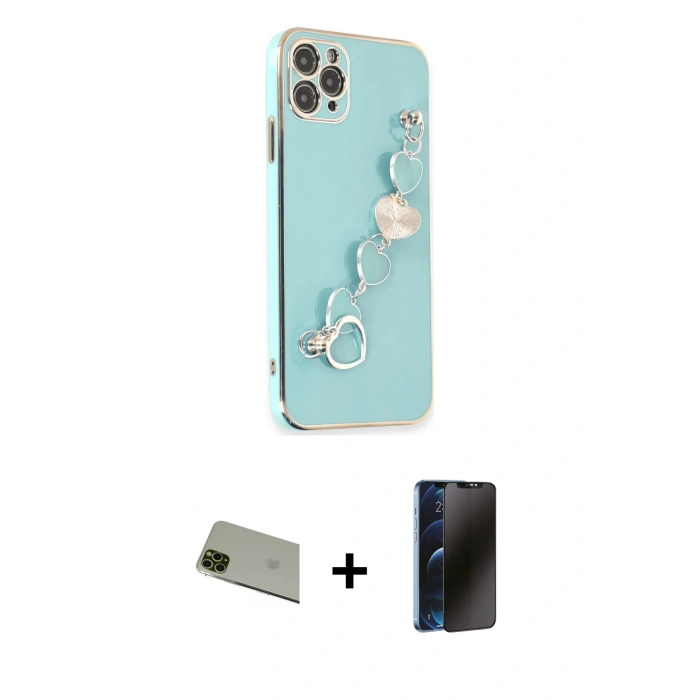 MARSİLYAN™- iPhone 11 Pro Max Kılıf Nova Işık Prime - Siyah 3D Antistatik Hayalet Cam Ekran Koruyucu + Rainbow Kamera Lens Koruma Cam - YL