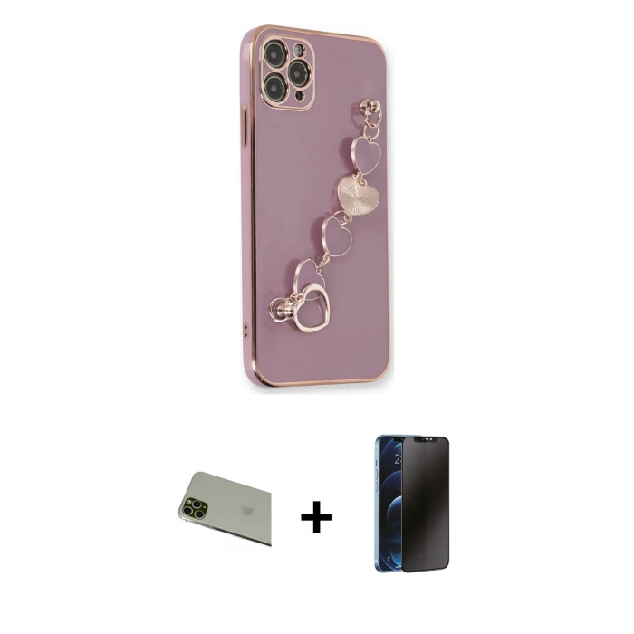 MARSİLYAN™- iPhone 11 Pro Max Kılıf Nova Işık Prime - Siyah 3D Antistatik Hayalet Cam Ekran Koruyucu + Rainbow Kamera Lens Koruma Cam - YL