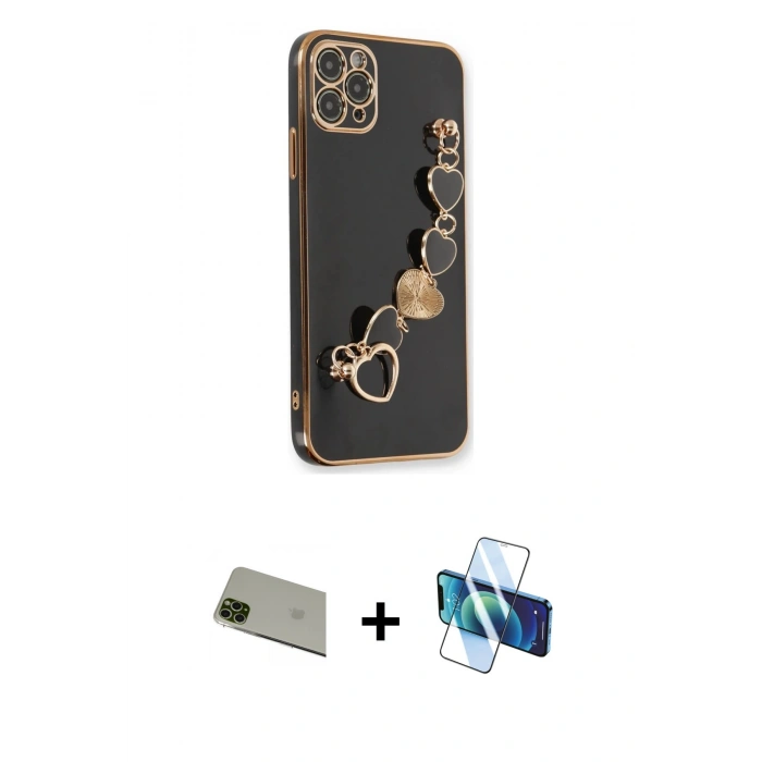 MARSİLYAN™- iPhone 11 Pro Max Kılıf Nova Işık Prime - Siyah 3D Antistatik Seramik Nano Ekran Koruyucu + Rainbow Kamera Lens Koruma Cam - YL