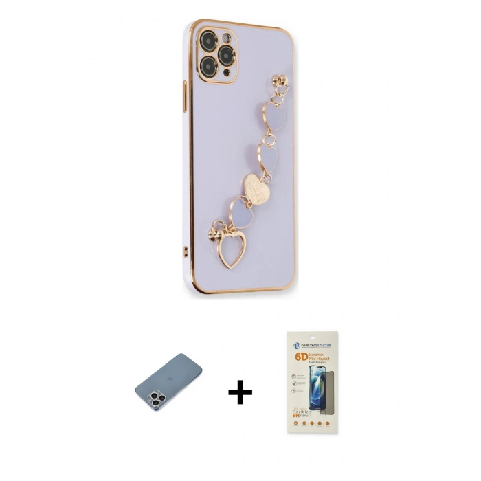MARSİLYAN™- iPhone 11 Pro Max Kılıf Nova Işık Prime - Siyah 6D Mat Seramik Hayalet Nano Ekran Koruyucu + Gümüş Shine Kamera Lens Koruma Cam