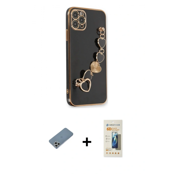 MARSİLYAN™- iPhone 11 Pro Max Kılıf Nova Işık Prime - Siyah 6D Mat Seramik Hayalet Nano Ekran Koruyucu + Gümüş Shine Kamera Lens Koruma Cam
