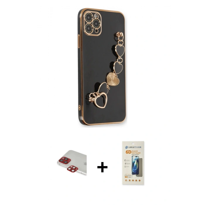 MARSİLYAN™- iPhone 11 Pro Max Kılıf Nova Işık Prime - Siyah 6D Mat Seramik Hayalet Nano Ekran Koruyucu + Pers Alüminyum Kamera Lens - KI