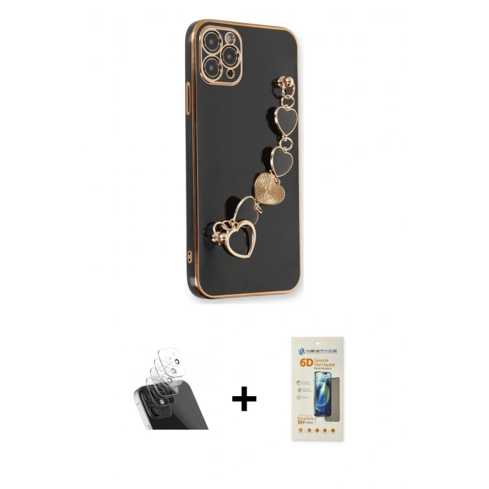 MARSİLYAN™- iPhone 11 Pro Max Kılıf Nova Işık Prime - Siyah 6D Mat Seramik Hayalet Nano Ekran Koruyucu + Kamera Lens Koruma Cam - SF