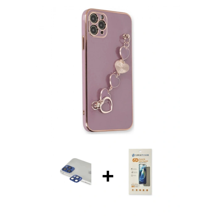 MARSİLYAN™- iPhone 11 Pro Max Kılıf Nova Işık Prime - Siyah 6D Mat Seramik Hayalet Nano Ekran Koruyucu + Lacivert Pers Alüminyum Kamera Lens