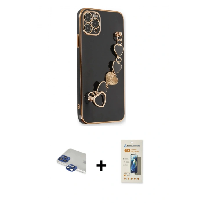 MARSİLYAN™- iPhone 11 Pro Max Kılıf Nova Işık Prime - Siyah 6D Mat Seramik Hayalet Nano Ekran Koruyucu + Lacivert Pers Alüminyum Kamera Lens