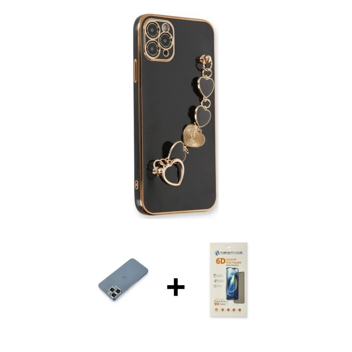 MARSİLYAN™- iPhone 11 Pro Max Kılıf Nova Işık Prime - Siyah 6D Mat Seramik Hayalet Nano Ekran Koruyucu + Metal Kamera Lens Koruma Cam - GS