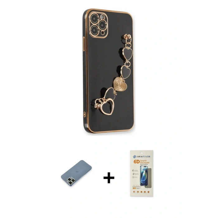 MARSİLYAN™- iPhone 11 Pro Max Kılıf Nova Işık Prime - Siyah 6D Mat Seramik Hayalet Nano Ekran Koruyucu + Metal Kamera Lens Koruma Cam - AKYL