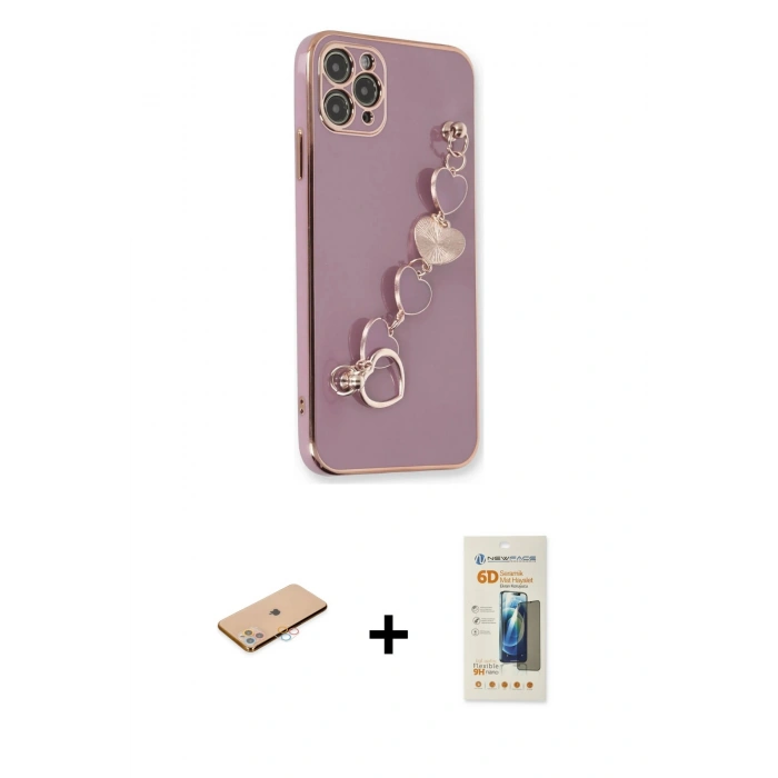 MARSİLYAN™- iPhone 11 Pro Max Kılıf Nova Işık Prime - Siyah 6D Mat Seramik Hayalet Nano Ekran Koruyucu + Renkli Kamera Lens Koruma Cam - PE