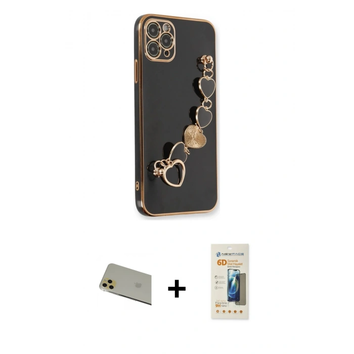 MARSİLYAN™- iPhone 11 Pro Max Kılıf Nova Işık Prime - Siyah 6D Mat Seramik Hayalet Nano Ekran Koruyucu + Rainbow Kamera Lens Koruma Cam - GD