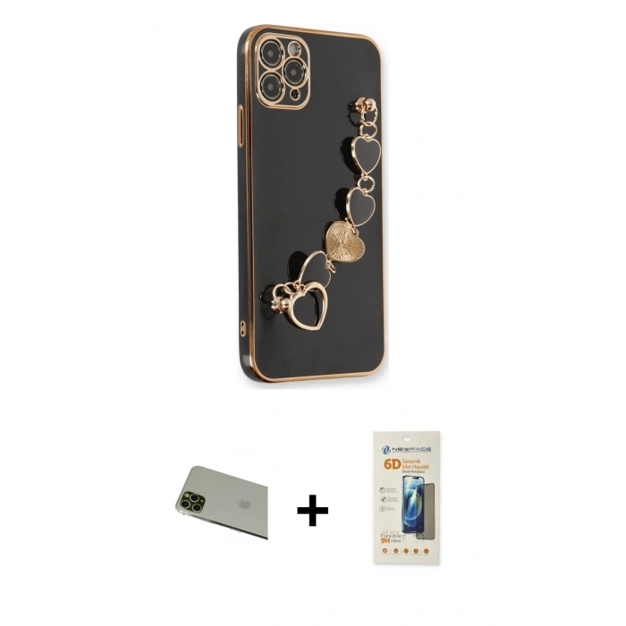MARSİLYAN™- iPhone 11 Pro Max Kılıf Nova Işık Prime - Siyah 6D Mat Seramik Hayalet Nano Ekran Koruyucu + Rainbow Kamera Lens Koruma Cam - YL