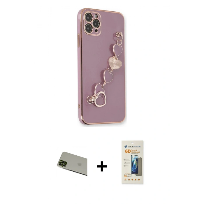 MARSİLYAN™- iPhone 11 Pro Max Kılıf Nova Işık Prime - Siyah 6D Mat Seramik Hayalet Nano Ekran Koruyucu + Rainbow Kamera Lens Koruma Cam - YL