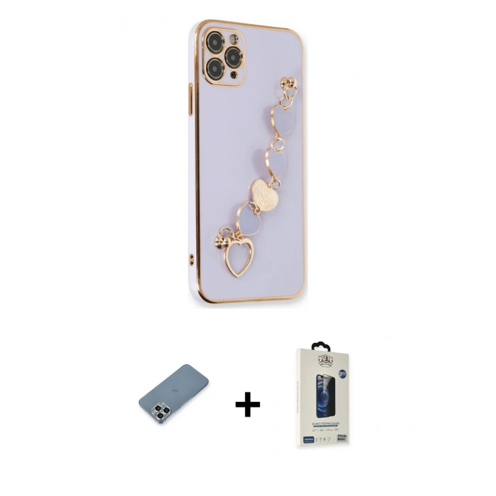MARSİLYAN™- iPhone 11 Pro Max Kılıf Nova Işık Prime - Siyah Bilvis Hayalet Cam Ekran Koruyucu + Gümüş Metal Kamera Lens Koruma Cam