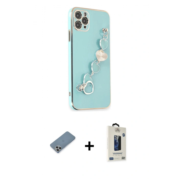 MARSİLYAN™- iPhone 11 Pro Max Kılıf Nova Işık Prime - Siyah Bilvis Hayalet Cam Ekran Koruyucu + Gümüş Metal Kamera Lens Koruma Cam