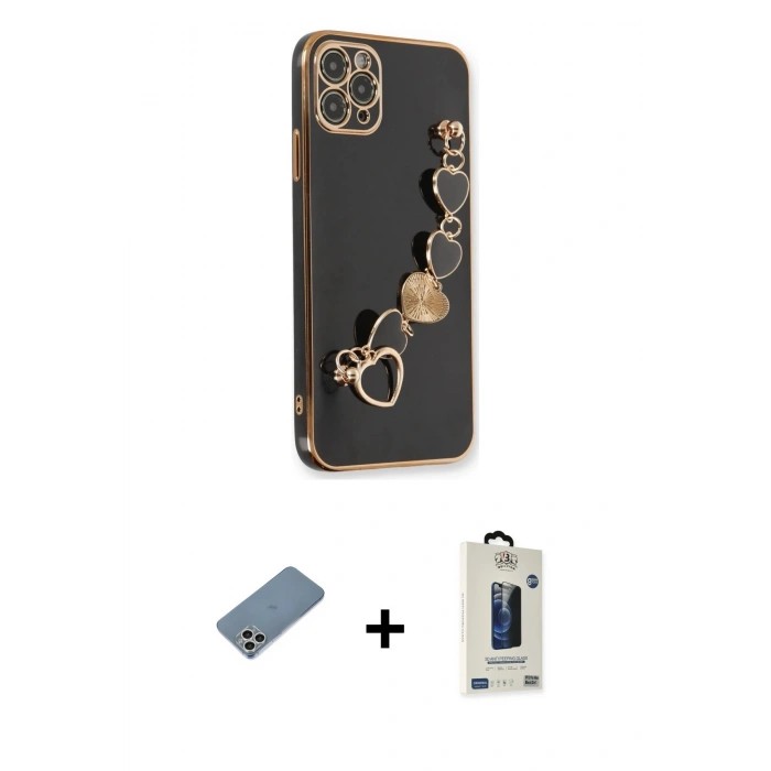 MARSİLYAN™- iPhone 11 Pro Max Kılıf Nova Işık Prime - Siyah Bilvis Hayalet Cam Ekran Koruyucu + Shine Kamera Lens Koruma Cam - GS