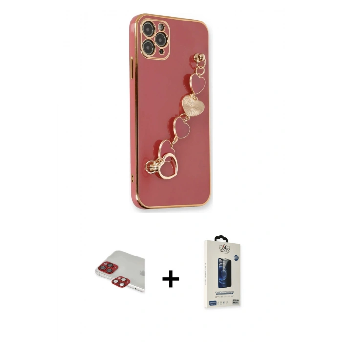 MARSİLYAN™- iPhone 11 Pro Max Kılıf Nova Işık Prime - Siyah Bilvis Hayalet Cam Ekran Koruyucu + Kırmızı Pers Alüminyum Kamera Lens