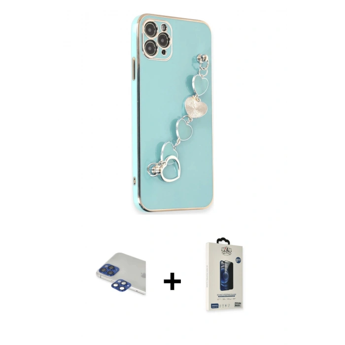 MARSİLYAN™- iPhone 11 Pro Max Kılıf Nova Işık Prime - Siyah Bilvis Hayalet Cam Ekran Koruyucu + Lacivert Pers Alüminyum Kamera Lens