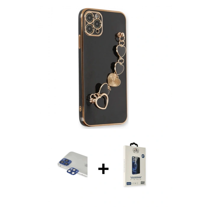 MARSİLYAN™- iPhone 11 Pro Max Kılıf Nova Işık Prime - Siyah Bilvis Hayalet Cam Ekran Koruyucu + Lacivert Pers Alüminyum Kamera Lens