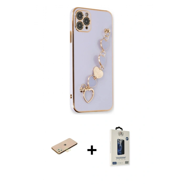 MARSİLYAN™- iPhone 11 Pro Max Kılıf Nova Işık Prime - Siyah Bilvis Hayalet Cam Ekran Koruyucu + Renkli Kamera Lens Koruma Cam - SI
