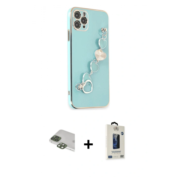 MARSİLYAN™- iPhone 11 Pro Max Kılıf Nova Işık Prime - Siyah Bilvis Hayalet Cam Ekran Koruyucu + Yeşil Pers Alüminyum Kamera Lens