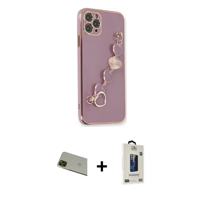 MARSİLYAN™- iPhone 11 Pro Max Kılıf Nova Işık Prime - Siyah Bilvis Hayalet Cam Ekran Koruyucu + Rainbow Kamera Lens Koruma Cam - YL