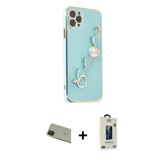 MARSİLYAN™- iPhone 11 Pro Max Kılıf Nova Işık Prime - Siyah Bilvis Hayalet Cam Ekran Koruyucu + Rainbow Kamera Lens Koruma Cam - YL