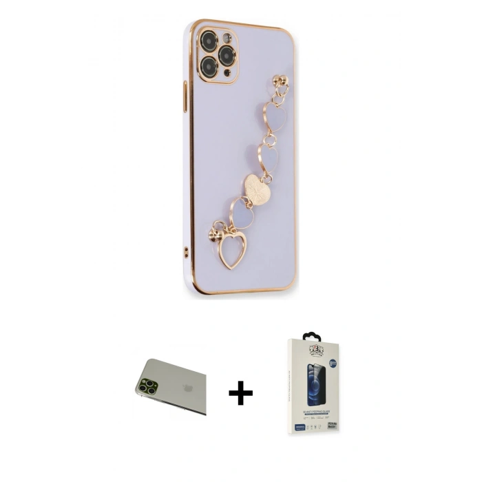 MARSİLYAN™- iPhone 11 Pro Max Kılıf Nova Işık Prime - Siyah Bilvis Hayalet Cam Ekran Koruyucu + Rainbow Kamera Lens Koruma Cam - YL