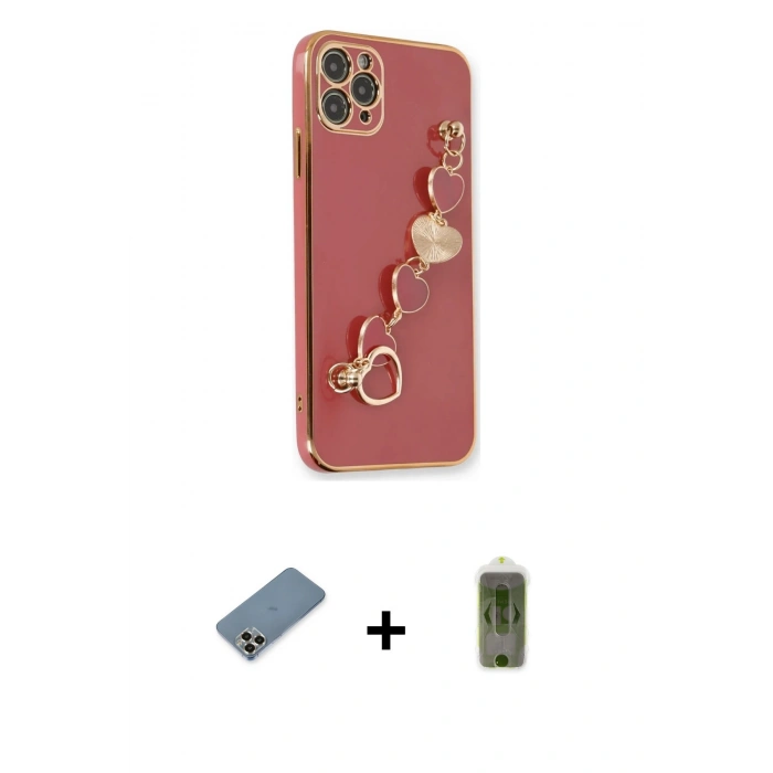 MARSİLYAN™- iPhone 11 Pro Max Kılıf Nova Işık Prime - Siyah Joko Magic 5D Hayalet Cam + Gold Metal Kamera Lens Koruma Cam