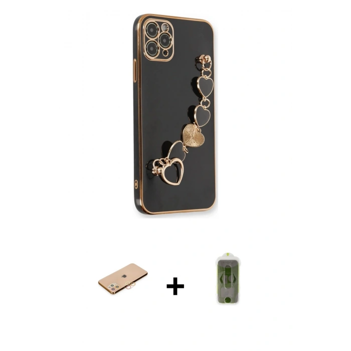 MARSİLYAN™- iPhone 11 Pro Max Kılıf Nova Işık Prime - Siyah Joko Magic 5D Hayalet Cam + Turuncu Renkli Kamera Lens Koruma Cam
