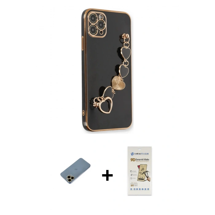 MARSİLYAN™- iPhone 11 Pro Max Kılıf Nova Işık Prime - Siyah Mat Seramik Nano Ekran Koruyucu + Shine Kamera Lens Koruma Cam - GD