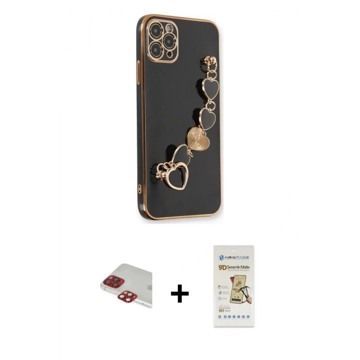 MARSİLYAN™- iPhone 11 Pro Max Kılıf Nova Işık Prime - Siyah Mat Seramik Nano Ekran Koruyucu + Pers Alüminyum Kamera Lens - KI