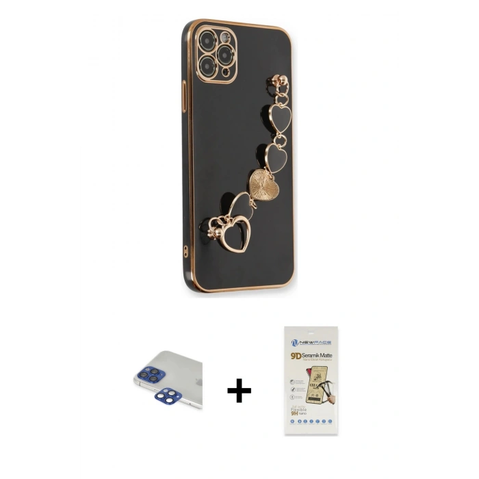 MARSİLYAN™- iPhone 11 Pro Max Kılıf Nova Işık Prime - Siyah Mat Seramik Nano Ekran Koruyucu + Pers Alüminyum Kamera Lens - LT