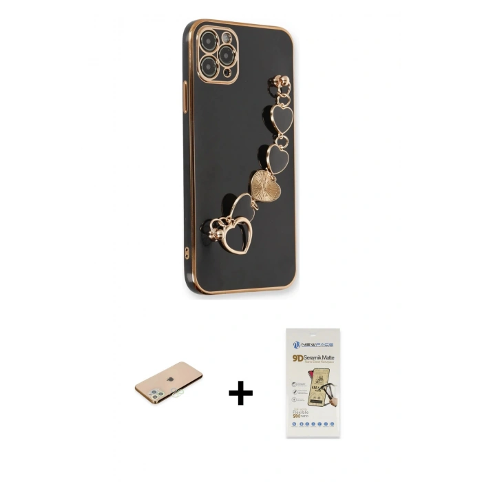 MARSİLYAN™- iPhone 11 Pro Max Kılıf Nova Işık Prime - Siyah Mat Seramik Nano Ekran Koruyucu + Renkli Kamera Lens Koruma Cam - YL