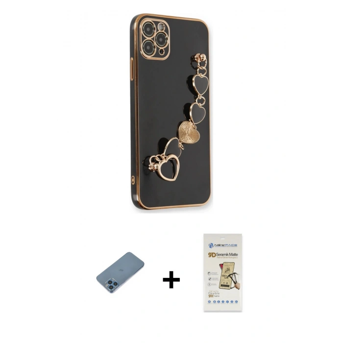 MARSİLYAN™- iPhone 11 Pro Max Kılıf Nova Işık Prime - Siyah Mat Seramik Nano Ekran Koruyucu + Shine Kamera Lens Koruma Cam - MI