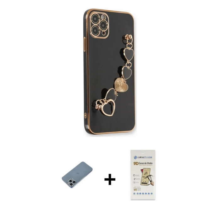MARSİLYAN™- iPhone 11 Pro Max Kılıf Nova Işık Prime - Siyah Mat Seramik Nano Ekran Koruyucu + Shine Kamera Lens Koruma Cam - SABE