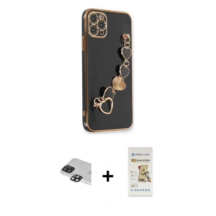 MARSİLYAN™- iPhone 11 Pro Max Kılıf Nova Işık Prime - Siyah Mat Seramik Nano Ekran Koruyucu + Pers Alüminyum Kamera Lens - SH