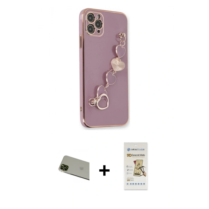 MARSİLYAN™- iPhone 11 Pro Max Kılıf Nova Işık Prime - Siyah Mat Seramik Nano Ekran Koruyucu + Rainbow Kamera Lens Koruma Cam - YL