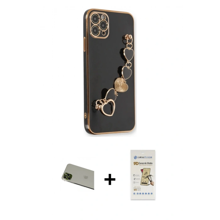 MARSİLYAN™- iPhone 11 Pro Max Kılıf Nova Işık Prime - Siyah Mat Seramik Nano Ekran Koruyucu + Rainbow Kamera Lens Koruma Cam - YL