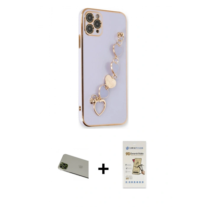 MARSİLYAN™- iPhone 11 Pro Max Kılıf Nova Işık Prime - Siyah Mat Seramik Nano Ekran Koruyucu + Rainbow Kamera Lens Koruma Cam - YL