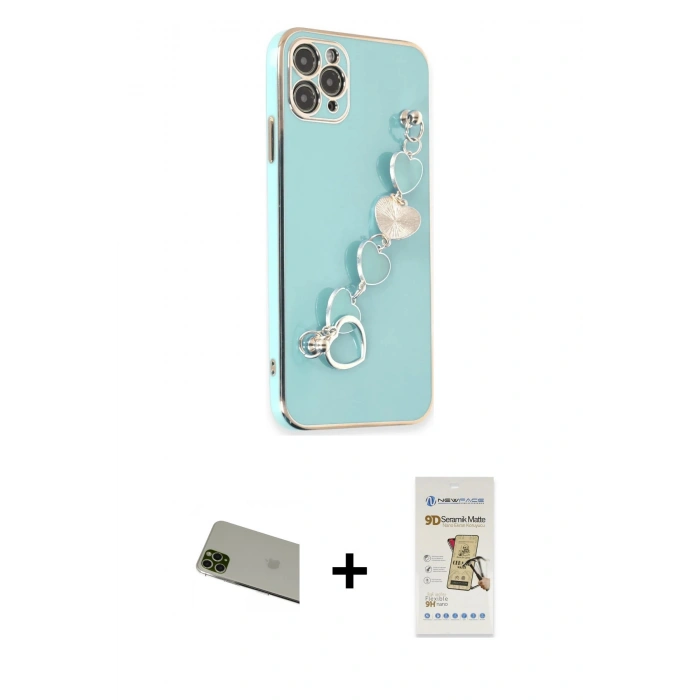 MARSİLYAN™- iPhone 11 Pro Max Kılıf Nova Işık Prime - Siyah Mat Seramik Nano Ekran Koruyucu + Rainbow Kamera Lens Koruma Cam - YL