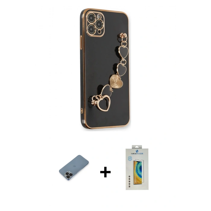 MARSİLYAN™- iPhone 11 Pro Max Kılıf Nova Işık Prime - Siyah Polymer Nano Ekran Koruyucu + Metal Kamera Lens Koruma Cam - SH
