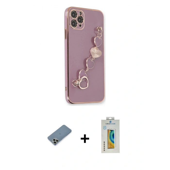 MARSİLYAN™- iPhone 11 Pro Max Kılıf Nova Işık Prime - Siyah Polymer Nano Ekran Koruyucu + Metal Kamera Lens Koruma Cam - AKYL