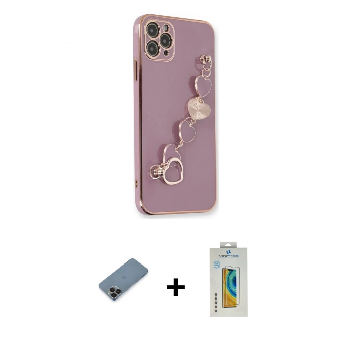 MARSİLYAN™- iPhone 11 Pro Max Kılıf Nova Işık Prime - Siyah Polymer Nano Ekran Koruyucu + Metal Kamera Lens Koruma Cam - SH