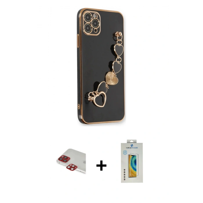 MARSİLYAN™- iPhone 11 Pro Max Kılıf Nova Işık Prime - Siyah Polymer Nano Ekran Koruyucu + Pers Alüminyum Kamera Lens - KI
