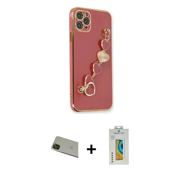MARSİLYAN™- iPhone 11 Pro Max Kılıf Nova Işık Prime - Siyah Polymer Nano Ekran Koruyucu + Rainbow Kamera Lens Koruma Cam - YL